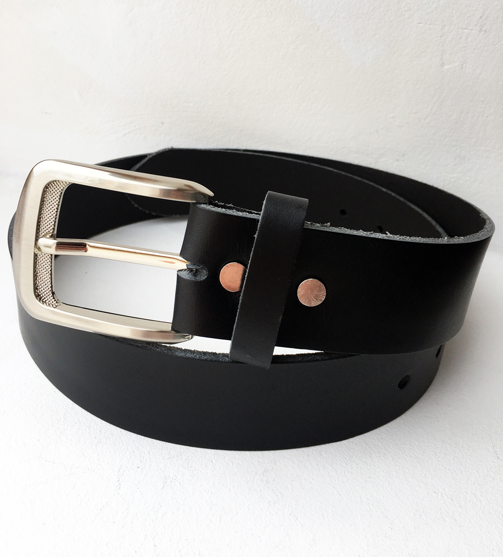 Ceinture cuir noir modèle "Everyday" avec boucle de ceinture nickel satiné brossé - 39 mm