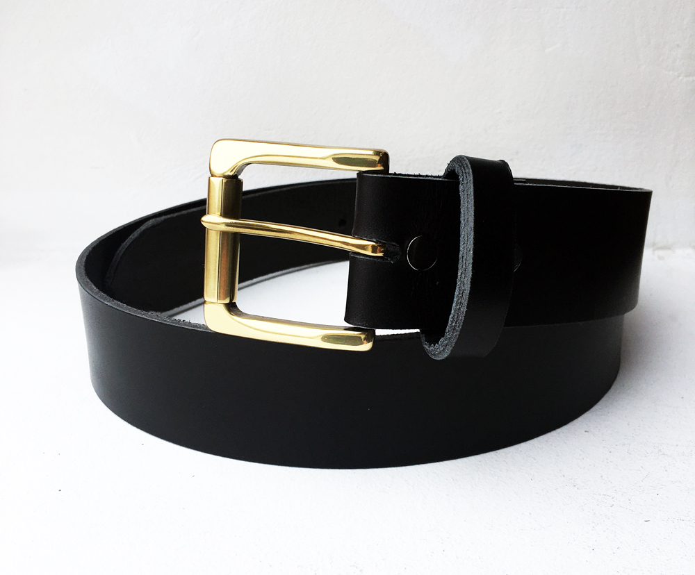 Ceinture cuir noir modèle "Everyday" avec boucle de ceinture rouleau laiton massif - 39 mm